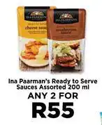 Food Lover's Market Ina Paarman's Ready To Serve Sauces Assorted-For Any 2 x 200ml offer