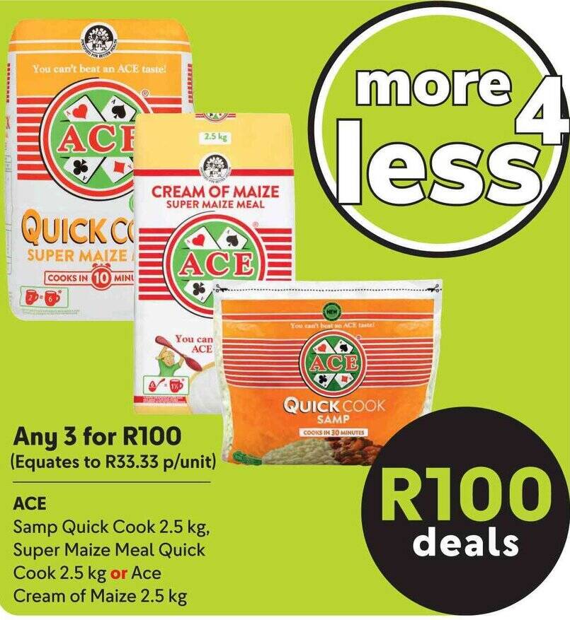 ACE Samp Quick Cook 2.5 kg, Super Maize Meal Quick Cook 2.5 kg or Ace