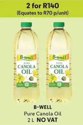 B-WELL Pure Canola Oil 2L NO VAT offer at Makro