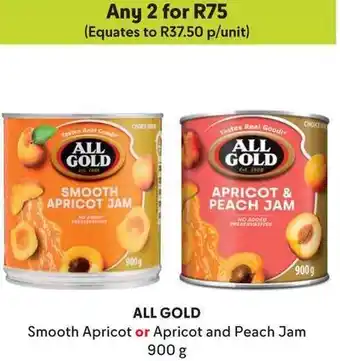 Makro ALL GOLD Smooth Apricot or Apricot and Peach Jam 900g offer