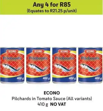 Makro ECONO Pilchards in Tomato Sauce (All variants) 410 g NO VAT offer