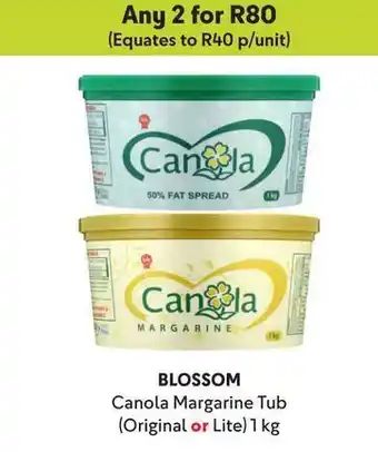 Makro BLOSSOM Canola Margarine Tub (Original or Lite) 1kg offer