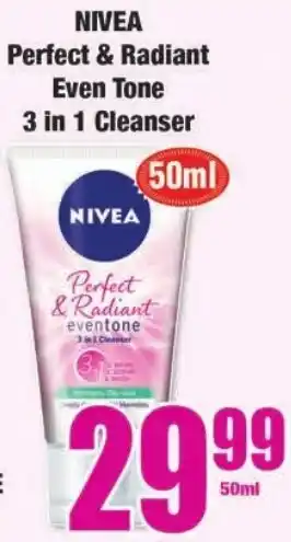Boxer Build Nivea Perfect & Radiant Even Tone 3 in 1 Cleaner 50ml offer