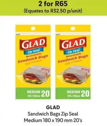 Makro GLAD Sandwich Bags Zip Seal Medium 180 x 190 mm 20's offer