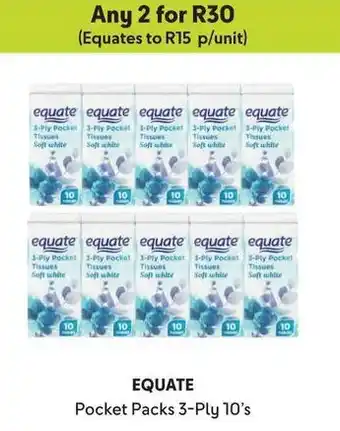 Makro EQUATE Pocket Packs 3-Ply 10's offer