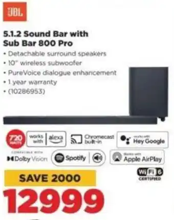 HiFi Corp JBL 5.1.2 Sound Bar with Sub Bar 800 Pro offer