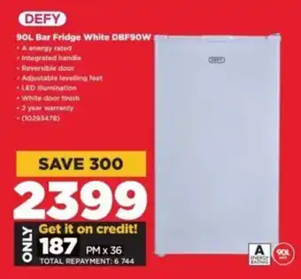 DEFY 90L Bar Fridge White DBF90W