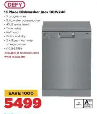 HiFi Corp DEFY 13 Place Dishwasher Inox DDW246 offer
