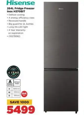 HiFi Corp Hisense 264L Fridge Freezer Inox H370BIT offer