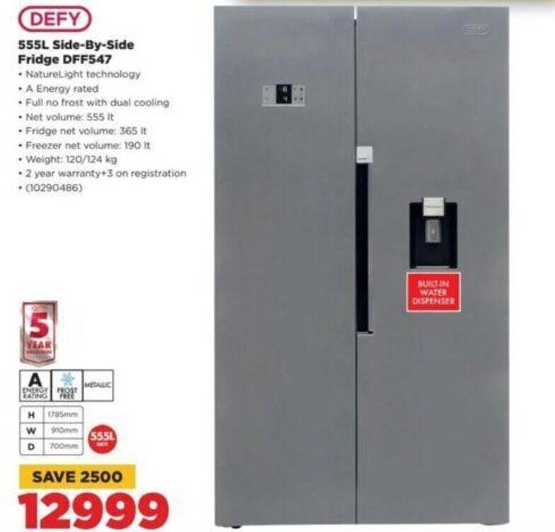 DEFY 555L SideBySide Fridge DFF547 offer at HiFi Corp