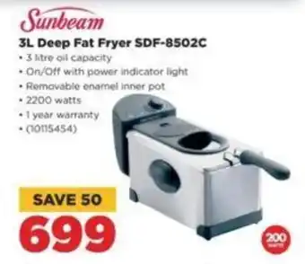 HiFi Corp Sunbeam 3L Deep Fat Fryer SDF-8502C offer
