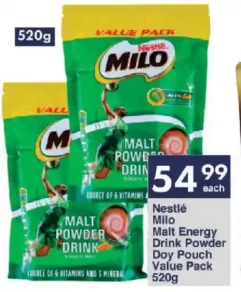 President Hyper Nestlé Milo Malt Energy Drink Powder Doy Pouch Value Pack 520g offer
