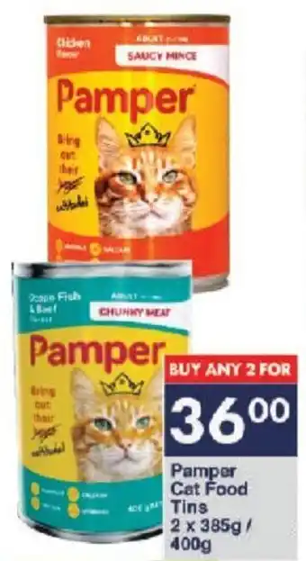 Pamper Cat Food Tins 2x385g/400g offer at President Hyper