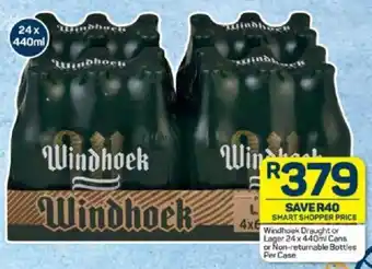 Pick n Pay Liquor Windhoek Draught or Lager 24 x 440ml Cans or Non-returnable Bottles Per Case offer