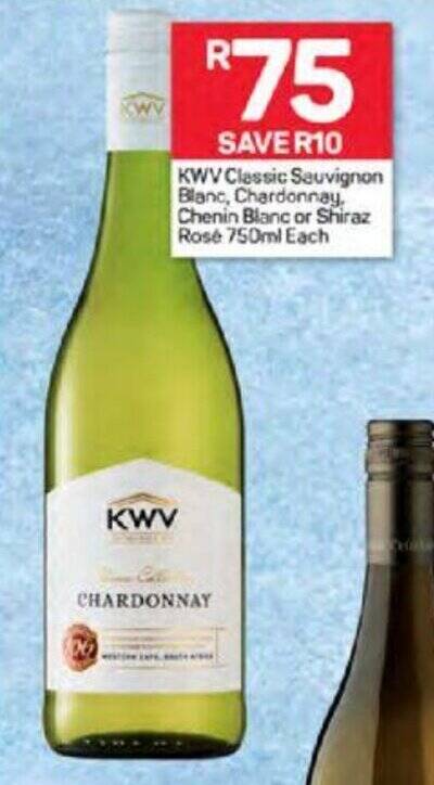 KWV Classic Sauvignon Blanc, Chardonnay Chenin Blanc or Shiraz Rose ...