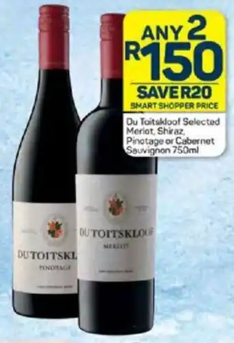Pick n Pay Liquor Du Toitskloof Selected Merlot, Shiraz, Pinotage or Cabernet Sauvignon 750ml offer