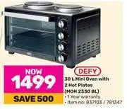Game Defy 30L Mini Oven With 2 Hot Plates MOH 2330 BL offer