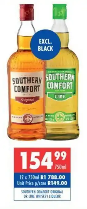 SOUTHERN COMFORT ORIGINAL OR LIME WHISKEY LIQUEUR