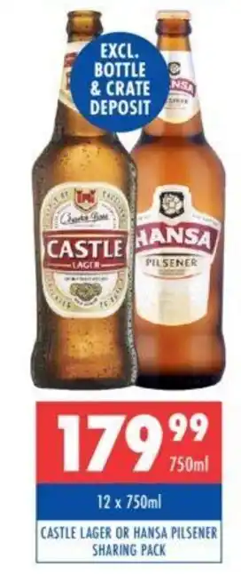 Ultra Liquors CASTLE LAGER OR HANSA PILSENER SHARING PACK offer