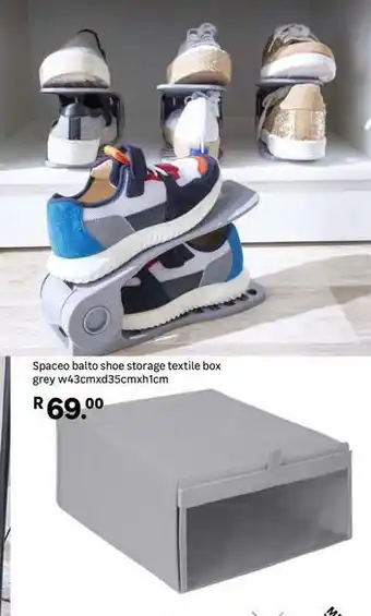 Leroy Merlin Spaceo - balto shoe storage textile box grey w43cmxd35cmxh1cm offer