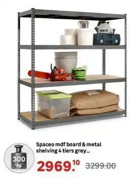 Spaceo - mdf board & metal shelving 4 tiers grey