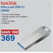 Incredible Connection Sandisk Ultra Luxe USB 3.1 128GB offer