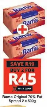 Checkers Rama Original 70% Fat Spread 2 x 500g offer