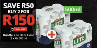 Checkers Castle Lite Beer Cans 2 x 6x500ml offer