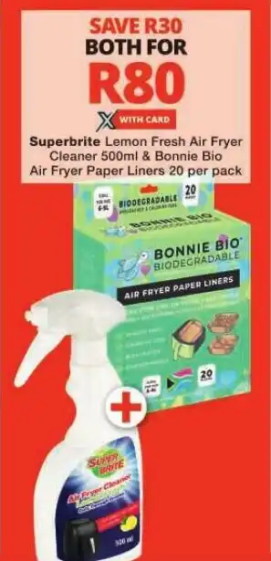 Checkers Superbrite Lemon Fresh Air Fryer Cleaner 500ml & Bonnie Bio Air Fryer Paper Liners 20 per pack offer