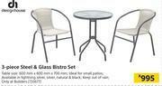 Design House 3 Piece Steel & Glass Bistro Set