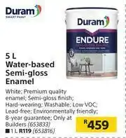 Builders Warehouse Duram Water Based Semi Gloss Enamel-5Ltr offer