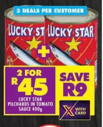 Shoprite LUCKY STAR PILCHARDS IN TOMATO SAUCE 400g offer