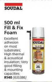 Builders Warehouse Soudal 500ml Fill & Fix Foam offer