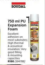 Builders Warehouse Soudal 750ml PU Expansion Foam offer