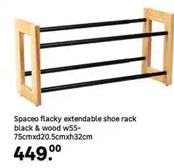 Leroy Merlin Spaceo - flacky extendable shoe rack black & wood w55-75cmxd20.5cmxh32cm offer