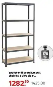 Spaceo - mdf board & metal shelving 5 tiers black