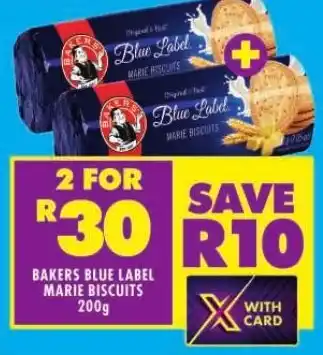 Shoprite BAKERS BLUE LABEL MARIE BISCUITS 200g offer