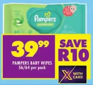 Shoprite PAMPERS BABY WIPES 56/64 per pack offer