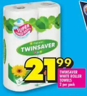 Shoprite TWINSAVER WHITE ROLLER TOWELS 2 per pack offer