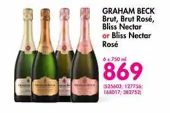 Makro’s liquor Graham Beck Brut, Brut Rose, Bliss Nectar or Bliss Nectar Rose 6 x 750ml offer