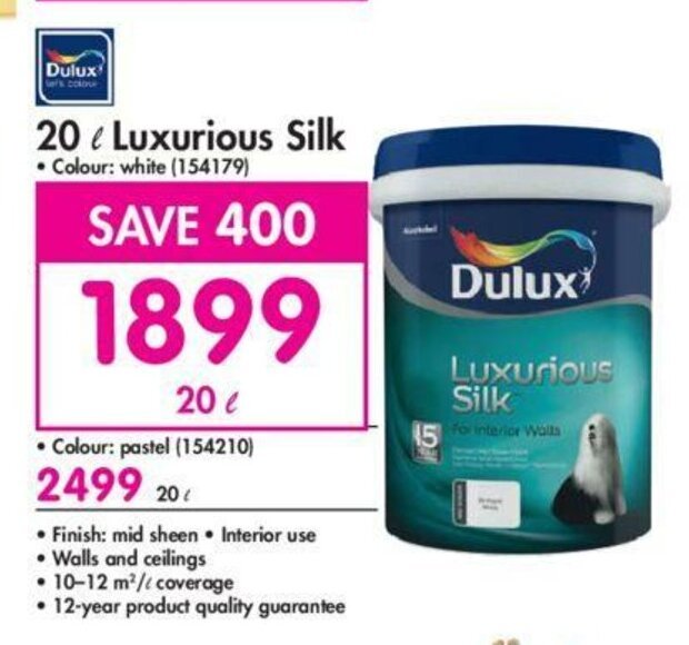 Dulux 20L Luxurious Silk offer at Makro