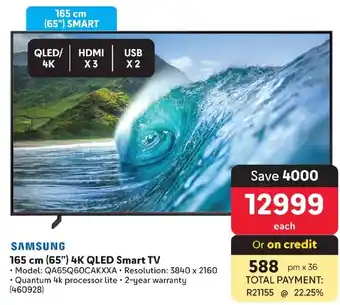 Makro SAMSUNG 165 cm (65") 4K QLED Smart TV offer