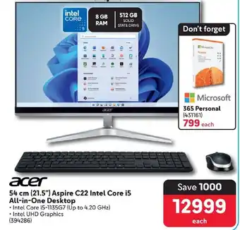 Makro acer 54 cm (21.5") Aspire C22 Intel Core i5 All-in-One Desktop offer