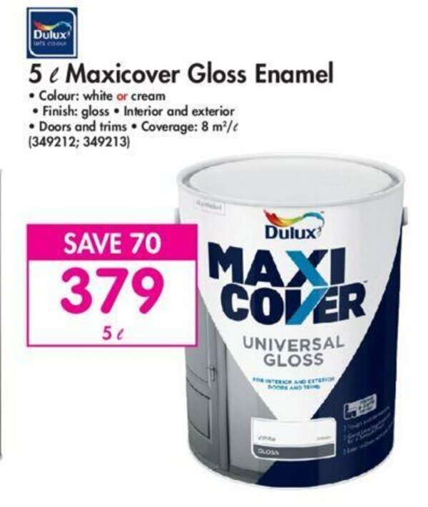 Dulux 5L Maxicover Gloss Enamel offer at Makro