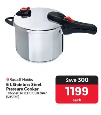 Makro Russell Hobbs 6 L Stainless Steel Pressure Cooker offer