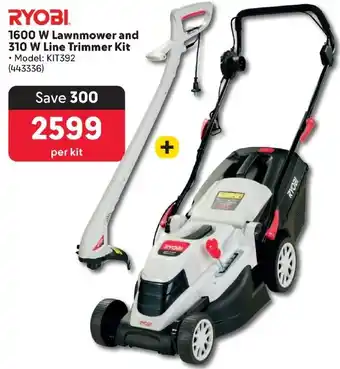 Makro RYOBI 1600 W Lawnmower and 310 W Line Trimmer Kit offer