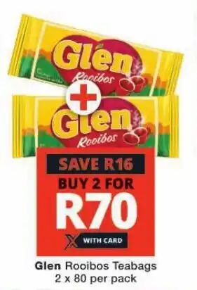 Checkers Glen Rooibos Teabags 2 x 80 per pack offer