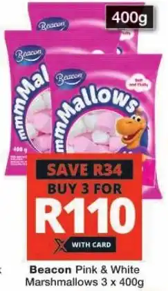 Checkers Beacon Pink & White Marshmallows 3 x 400g offer