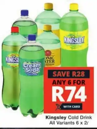 Checkers Kingsley Cold Drink All Variants 6 x 2L offer