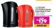 Game Logik 1.7Ltr Cordless Plastic Kettle Black Or Red-Each offer